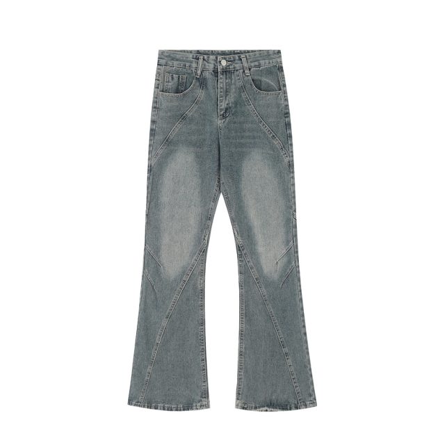 Men's vintage black gray deconstructive straight tube slightly flared style cool jeans - Image 2