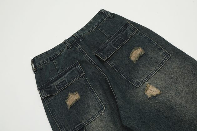 Vintage fringed design with wide legs, floor mopping, washed and distressed denim jeans - Image 10