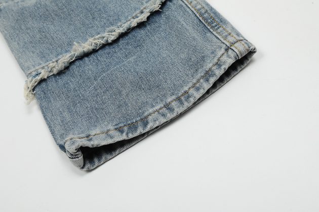 American street style men's and women's spliced micro flared three-dimensional cut washed ripped jeans - Image 9