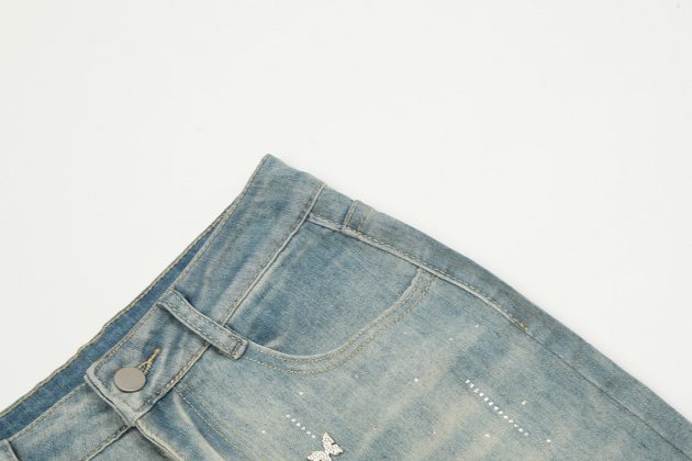 2025 Spring and Autumn New Butterfly Hot Diamond High Waist Slimming Water Washed Blue Slimming Micro Pull Down Jeans - Image 10