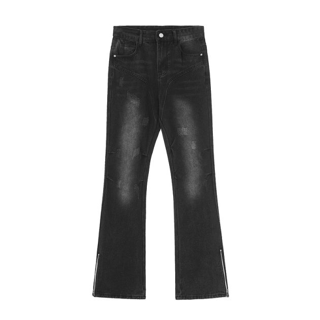 American men's and women's casual high street retro washed knife cut micro flared jeans small - Image 4