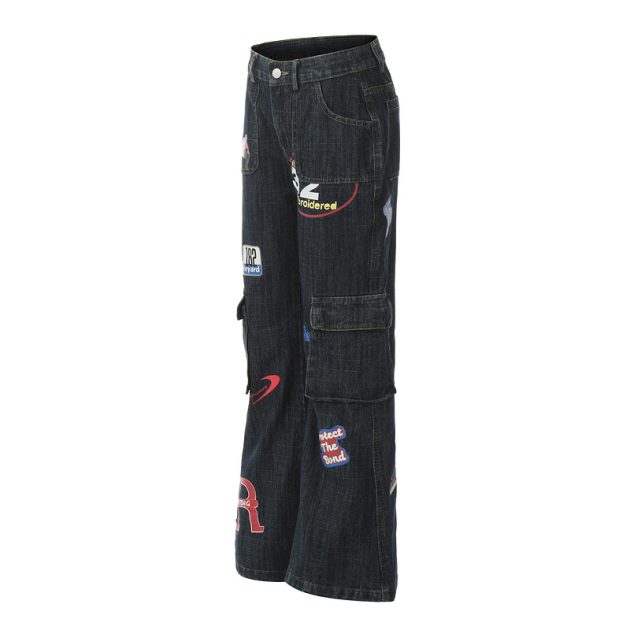 American style vintage stamps look slim, retro, niche, micro flared, men's and women's jeans, men's - Image 4