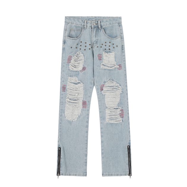 American street rivet ripped jeans - Image 2