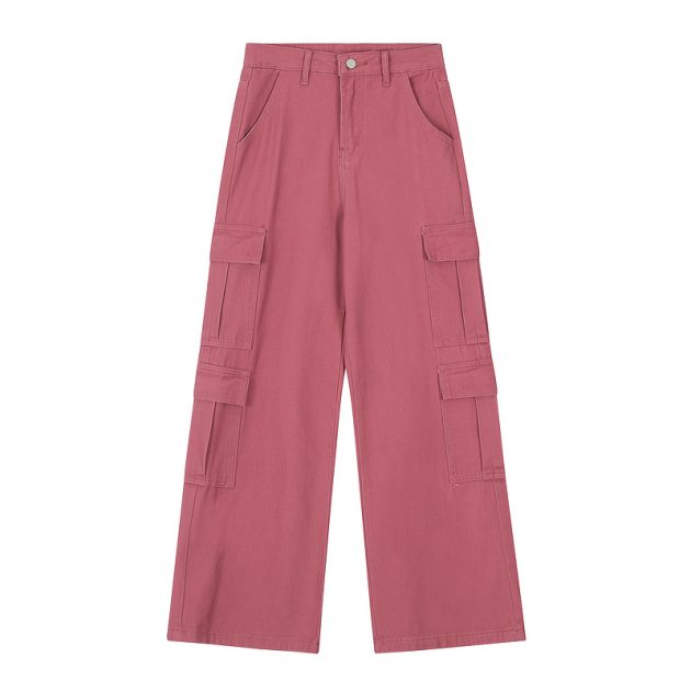 American Women's straight tube loose wide leg casual retro dopamine large pocket washed workwear jeans - Image 2