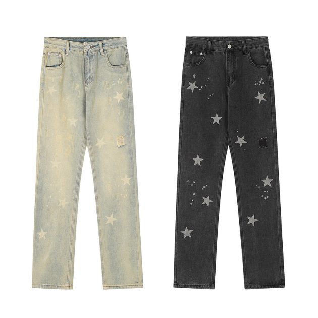 Spring and Autumn New Star Printed Casual Jeans