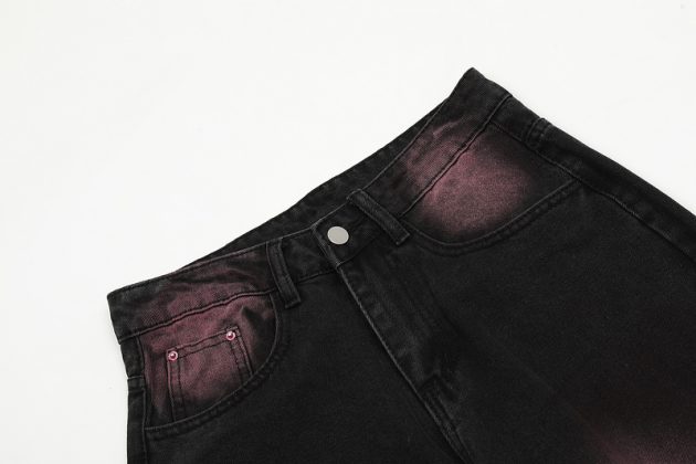 American men's and women's casual hip-hop retro washed color blocking design straight leg jeans - Image 7