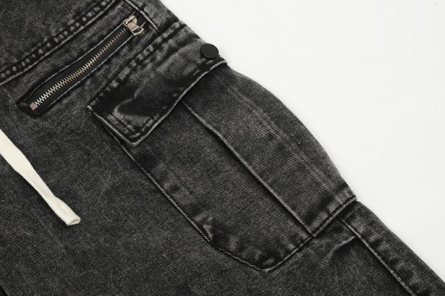 American street retro work pants with loose wide legs, washed and distressed multi pocket jeans - Image 8