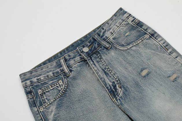 American retro vintage vintage design with ripped zipper jeans for men - Image 3