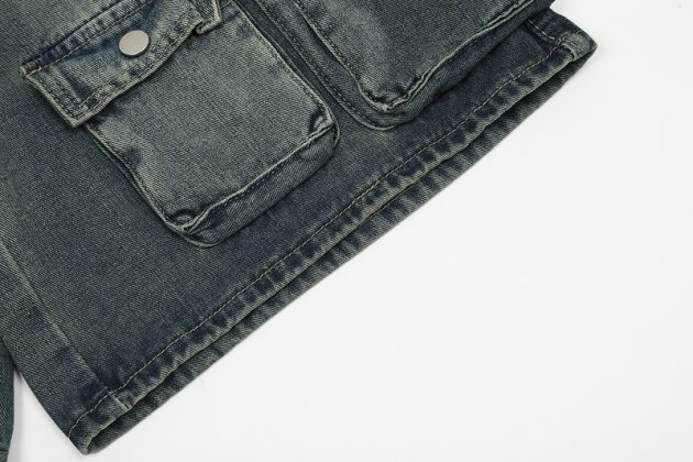 Men's retro summer loose multi pocket short wide leg straight leg pants - Image 11