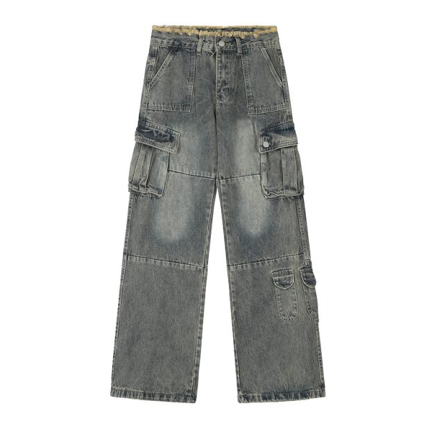 Large size women's spring and autumn high waist loose slimming straight leg wide leg distressed fringed jeans - Image 2