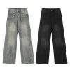 Ladies' American retro washed distressed loose wide leg mop straight leg jeans