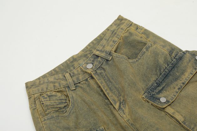 Men's heavy-duty loose fitting, worn-out, perforated, waste soil work pants - Image 4
