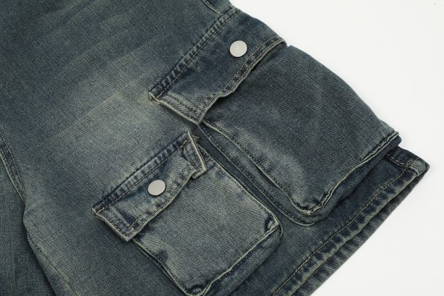 Men's retro summer loose multi pocket short wide leg straight leg pants - Image 10