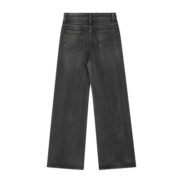 American women's high waisted narrow straight leg wide leg retro Hong Kong style washed and worn pink high-end jeans - Image 9