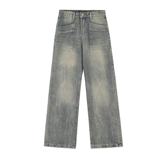 Ladies' American retro washed distressed loose wide leg mop straight leg jeans - Image 2