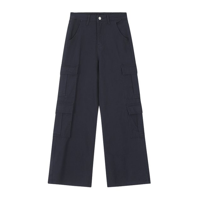 American Women's straight tube loose wide leg casual retro dopamine large pocket washed workwear jeans - Image 4
