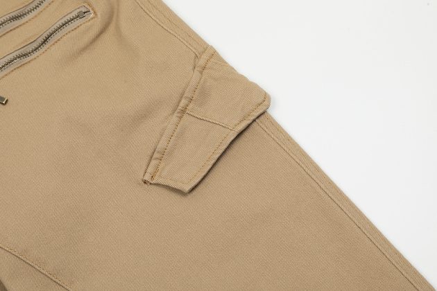 American workwear khaki color niche distressed washed elastic slightly flared straight leg workwear pants - Image 10