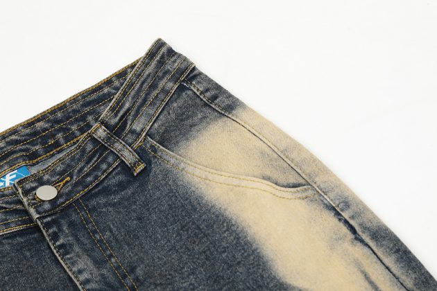 Men's and women's American high street irregular splicing design washed retro jeans - Image 6