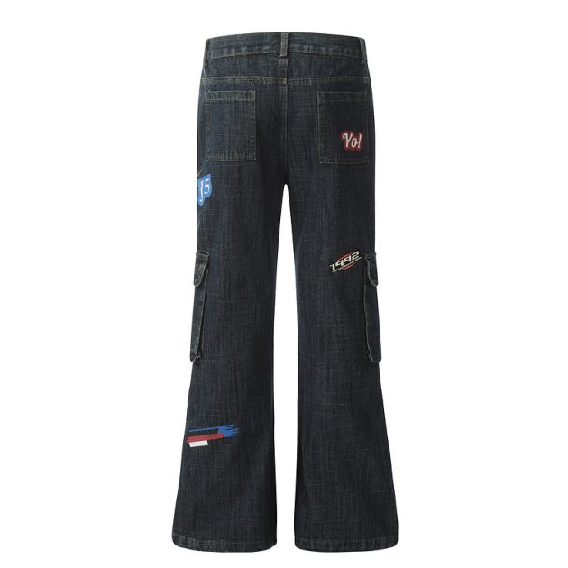 American style vintage stamps look slim, retro, niche, micro flared, men's and women's jeans, men's - Image 3