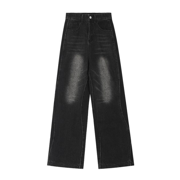 American retro niche wavy lines washed and stacked, loose straight tube slightly flared casual jeans - Image 4