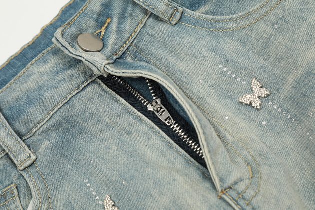 2025 Spring and Autumn New Butterfly Hot Diamond High Waist Slimming Water Washed Blue Slimming Micro Pull Down Jeans - Image 9