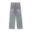 American men's and women's casual hip-hop retro washed color blocking design straight leg jeans - Image 4