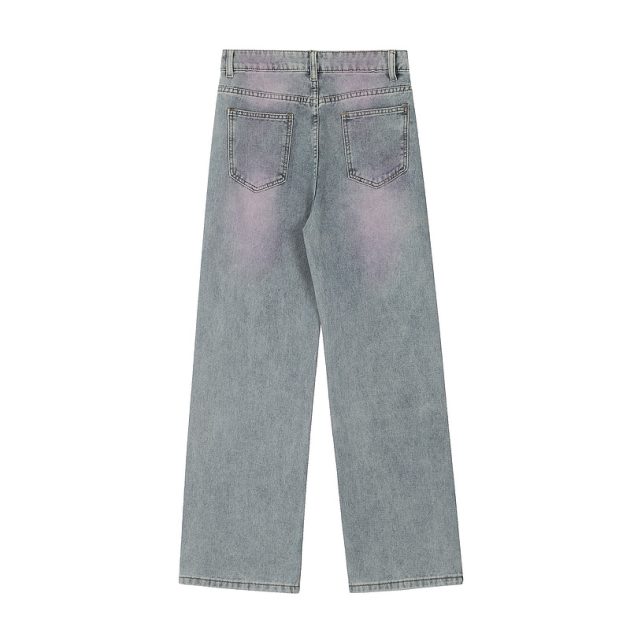 American men's and women's casual hip-hop retro washed color blocking design straight leg jeans - Image 4