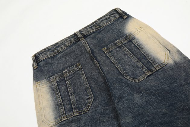 Men's and women's American high street irregular splicing design washed retro jeans - Image 7