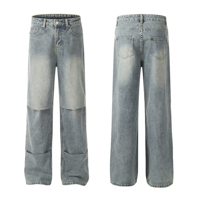 Summer men's straight leg fun American straight waist wide denim pants