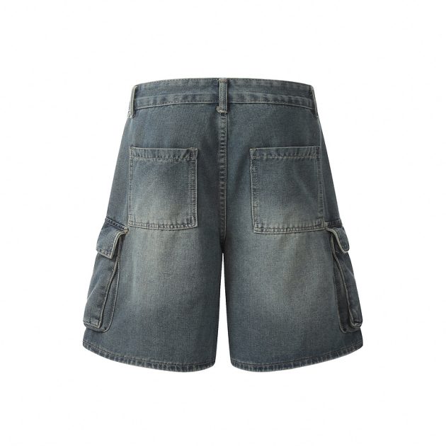Men's retro summer loose multi pocket short wide leg straight leg pants - Image 3