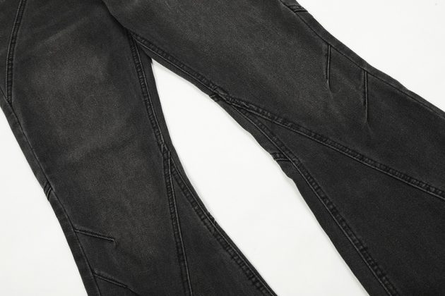 Men's vintage black gray deconstructive straight tube slightly flared style cool jeans - Image 11