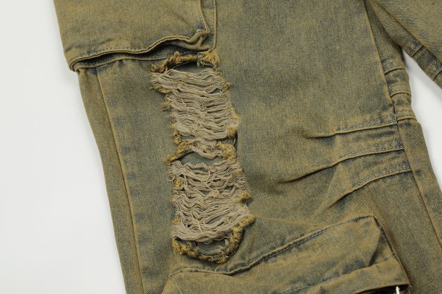 Men's heavy-duty loose fitting, worn-out, perforated, waste soil work pants - Image 12