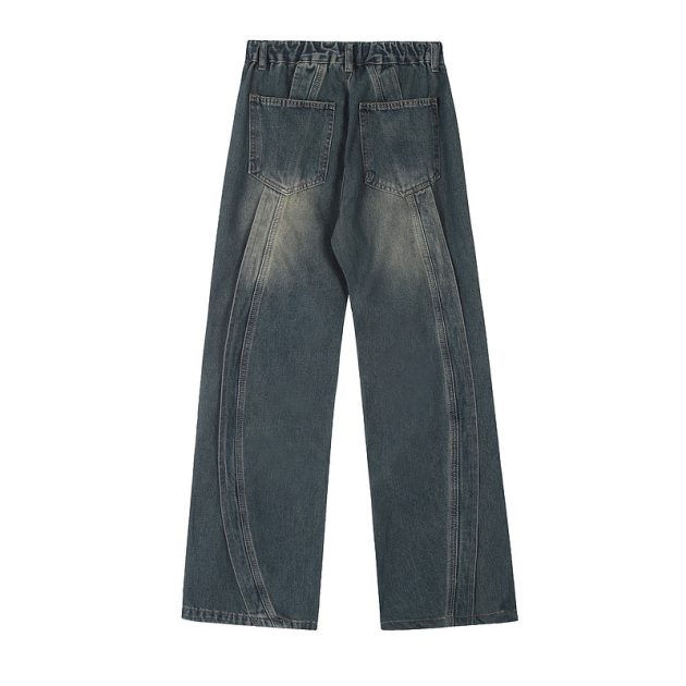 American retro washed patchwork jeans - Image 3
