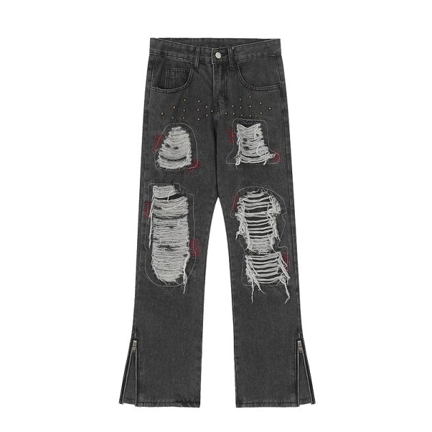 American street rivet ripped jeans - Image 4