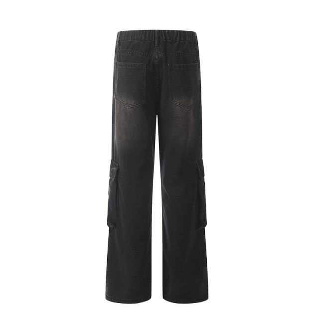 American heavyweight retro washed wide leg loose multi pocket workwear jeans - Image 5