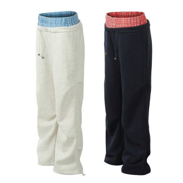 American style spicy girl's double waisted spliced workwear, sports and casual pants, women's autumn and winter design sense, niche, loose fitting ankle sweatpants