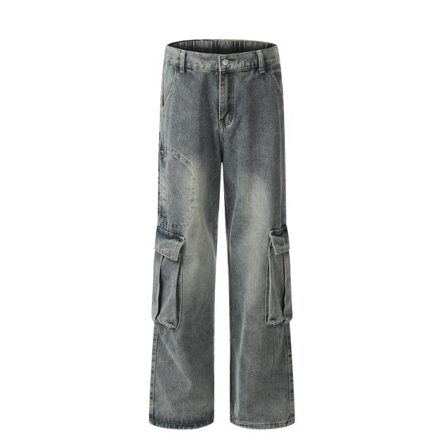 American heavyweight retro washed wide leg loose multi pocket workwear jeans - Image 6