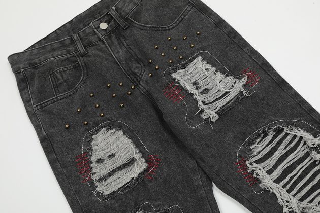 American street rivet ripped jeans - Image 6