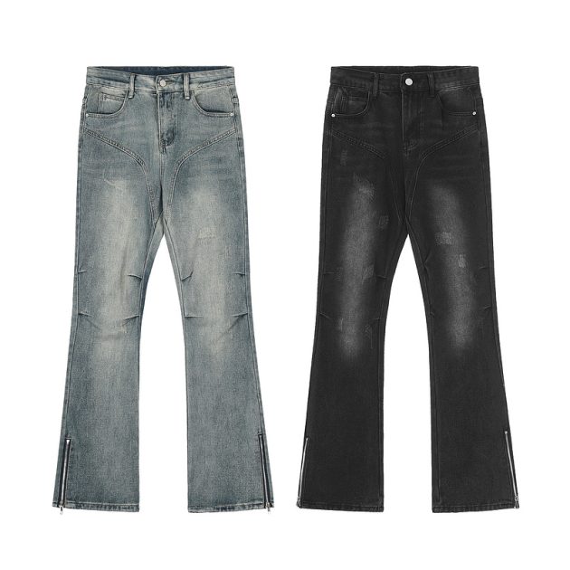 American men's and women's casual high street retro washed knife cut micro flared jeans small