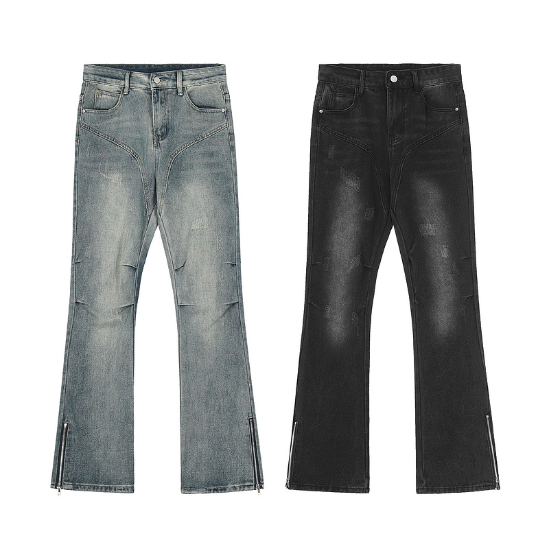 American men’s and women’s casual high street retro washed knife cut micro flared jeans small