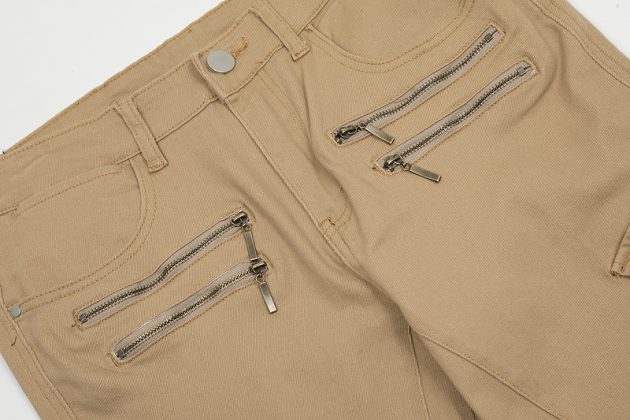 American workwear khaki color niche distressed washed elastic slightly flared straight leg workwear pants - Image 7