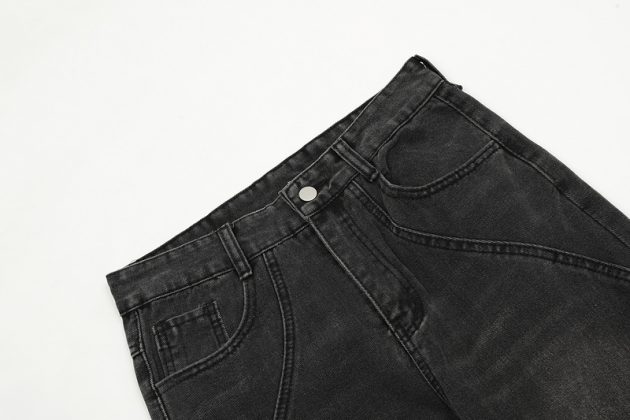 Men's vintage black gray deconstructive straight tube slightly flared style cool jeans - Image 6