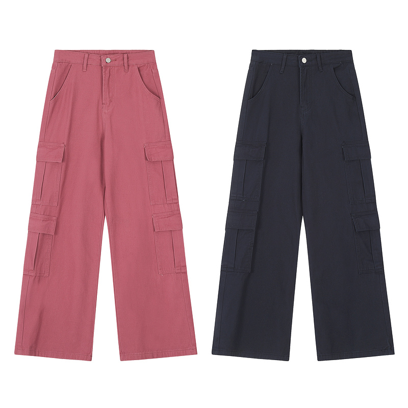 American Women’s straight tube loose wide leg casual retro dopamine large pocket washed workwear jeans