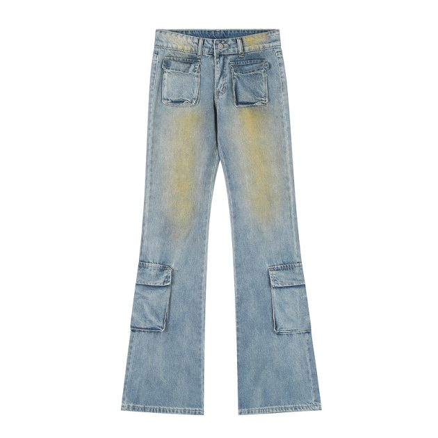 American high street hip-hop retro gradient multi pocket design jeans for men - Image 4