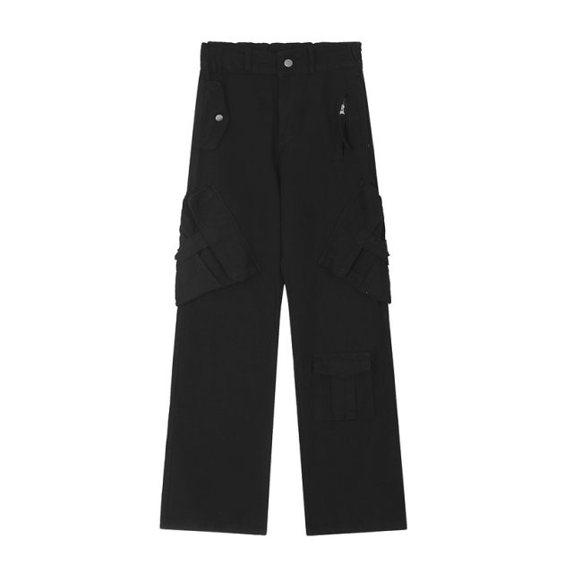 American retro women's work pants with multiple pockets, wide legs, floor length pants, straight leg pants - Image 5