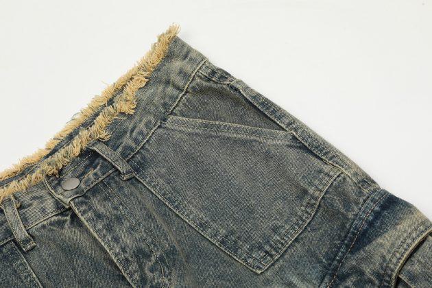 Large size women's spring and autumn high waist loose slimming straight leg wide leg distressed fringed jeans - Image 7
