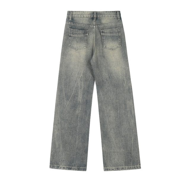 Ladies' American retro washed distressed loose wide leg mop straight leg jeans - Image 3
