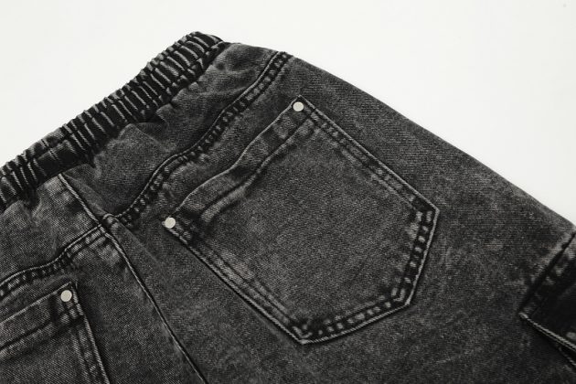 American street retro work pants with loose wide legs, washed and distressed multi pocket jeans - Image 10