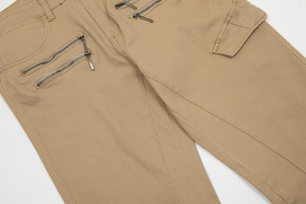 American workwear khaki color niche distressed washed elastic slightly flared straight leg workwear pants - Image 9