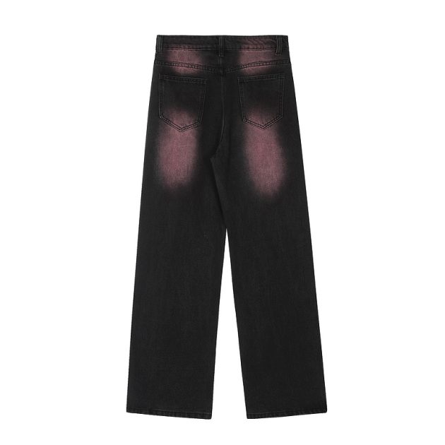American men's and women's casual hip-hop retro washed color blocking design straight leg jeans - Image 6